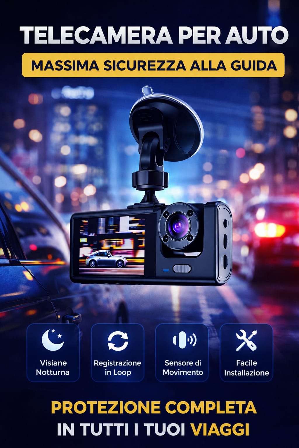 Guida Sicura 360 – Dashcam Tripla Full HD con Visione Notturna