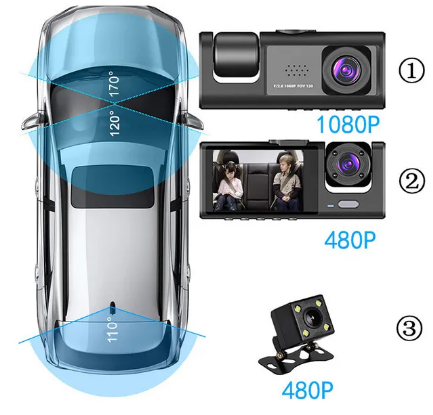 Guida Sicura 360 – Dashcam Tripla Full HD con Visione Notturna